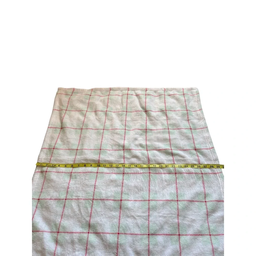 Baby Blanket White Mint‎ Green Red Checkered 29.5x32.5 Soft Polyester